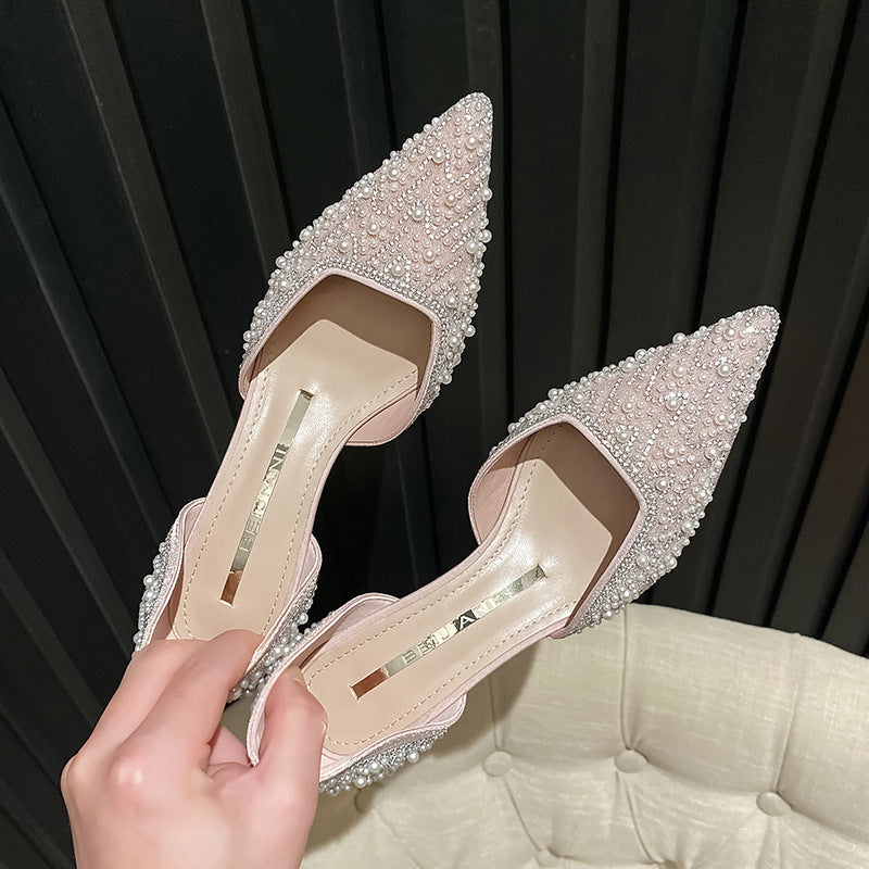 Women's Pearl Wedding Bridesmaid High Mid Banquet Shallow Heels