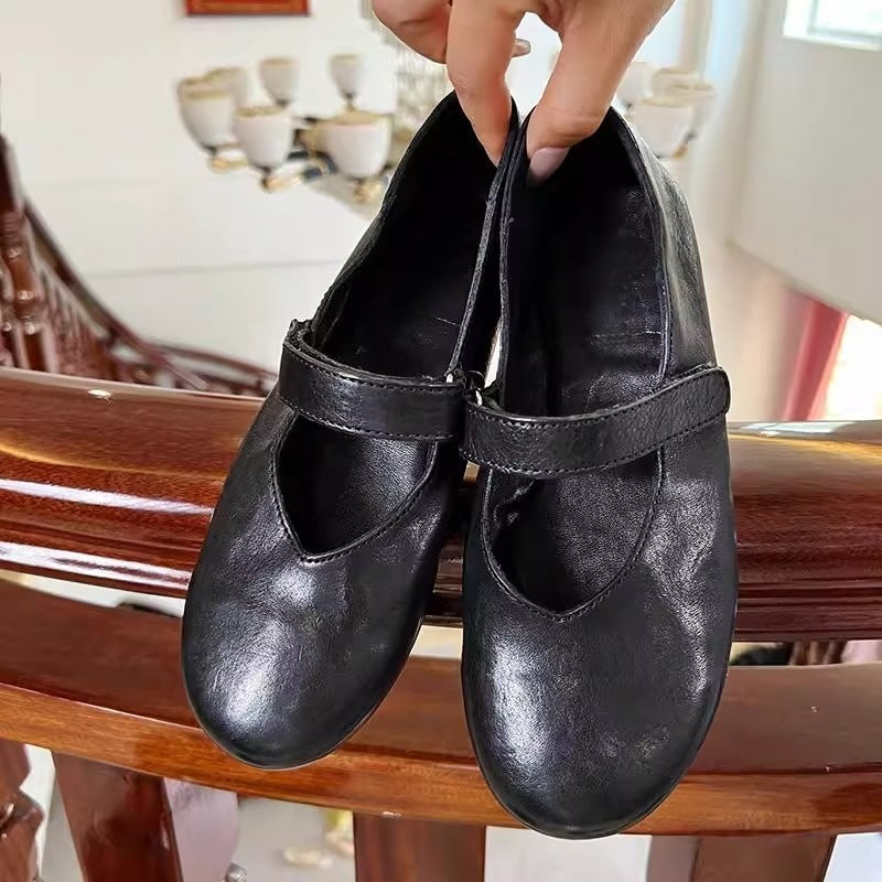 Niche French Retro Flat Bottom Mary Leather Shoes