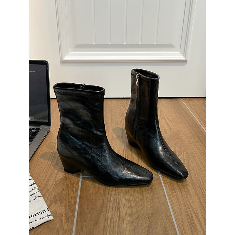 Version Not Tired Feet Small Height Increasing Insole French Skinny Women's Leather Boots