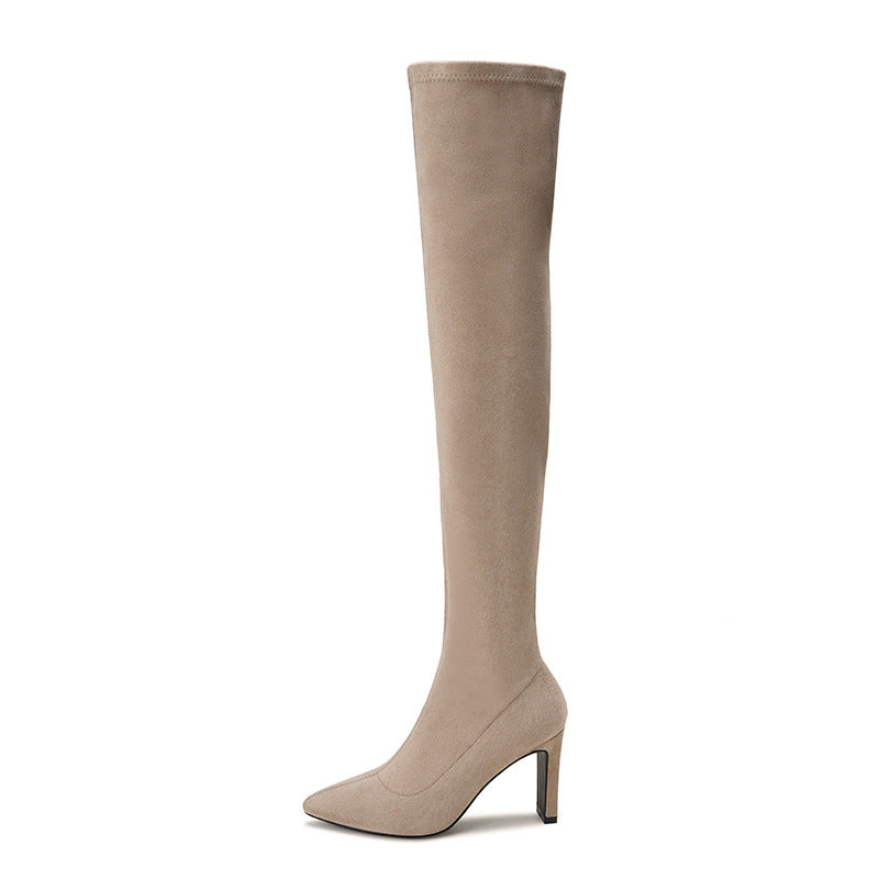 Women's Color Chunky Pointed Skinny Over The Heels