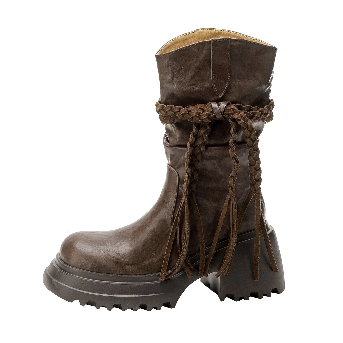 Women's Waste Soil Style Pleated Pile Slimming Round Toe Thin Boots