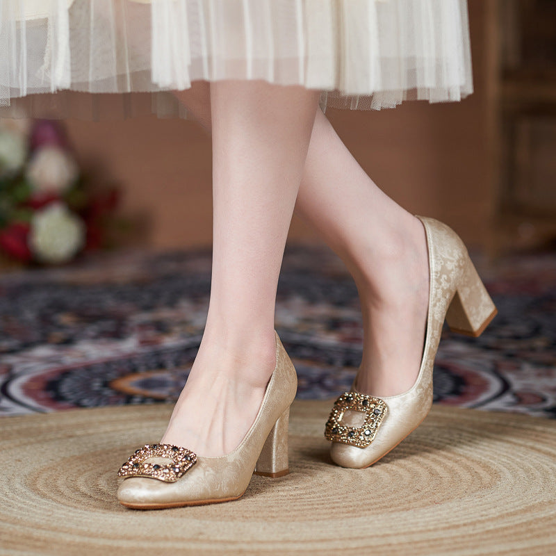 Square Toe Chunky High Large Size Plus Sizes Wedding Banquet Women's Fashion Shoes