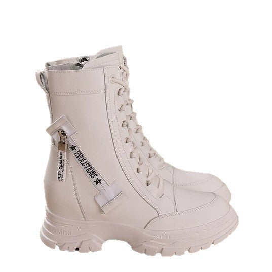 Women's Martin British Style Small Thick Bottom Height Increasing Insole Women's Leather Boots