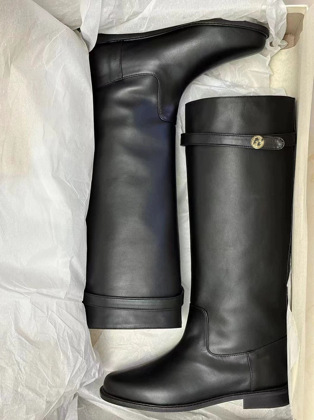 Women's Korean Style Handmade Thigh High Square Chunky Heels