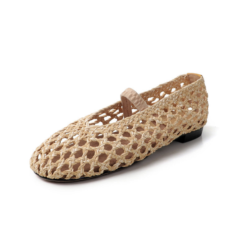 Women's Woven Hollowed Low-cut Pumps Mary Jane Sheepskin Insole With Men's Shoes