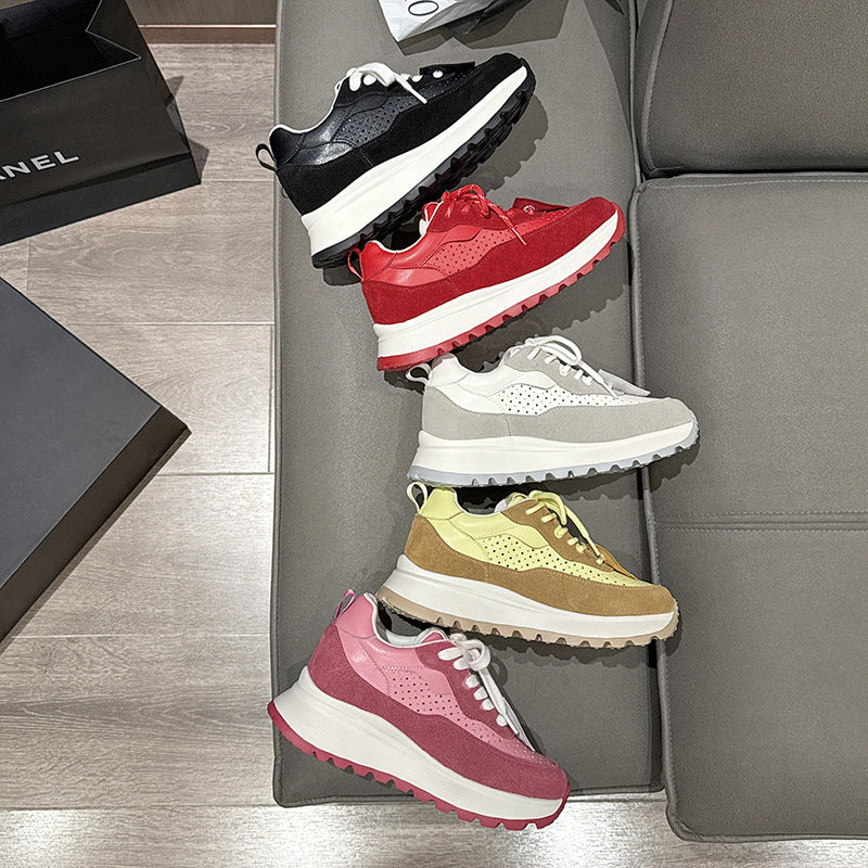 Women's Thick-soled Breathable Invisible Elevated White German Sports Casual Shoes
