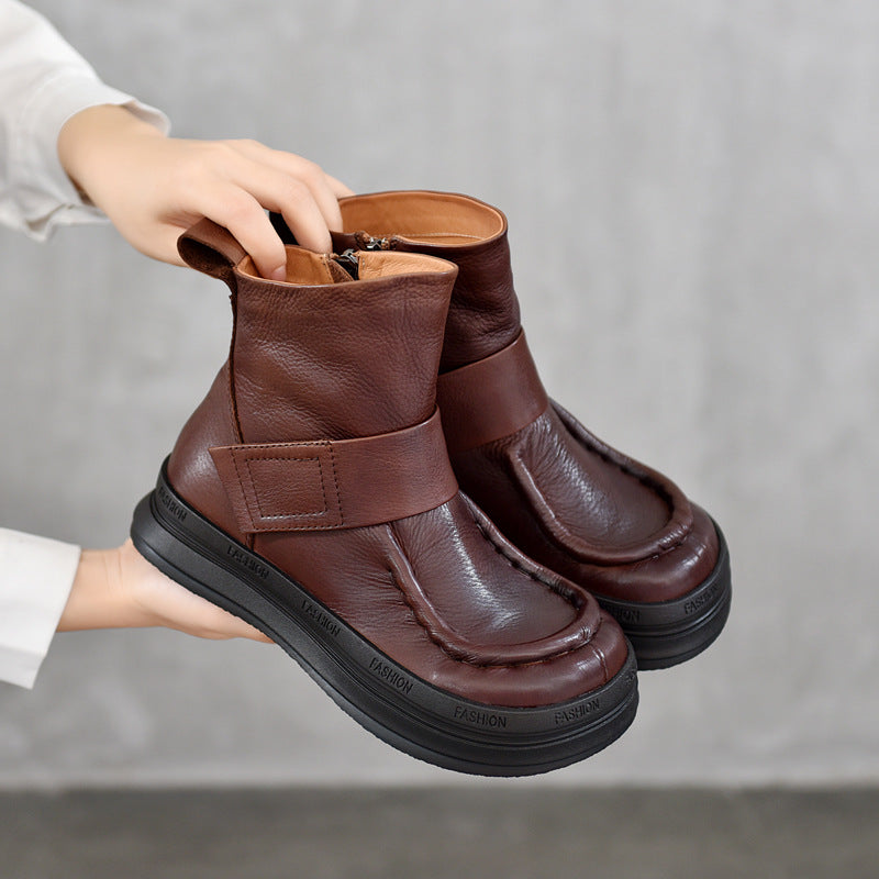 Women's Activity Price Retro Velcro Cowhide Women's Leather Boots