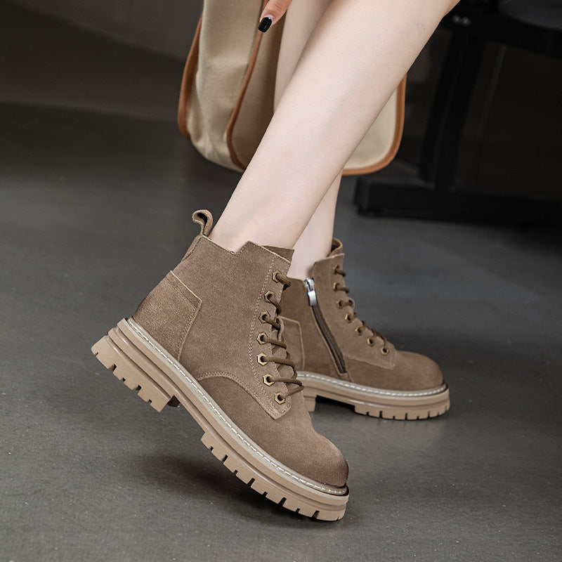 Women's Platform Martin Cotton Retro Worker Short British Frosted Boots