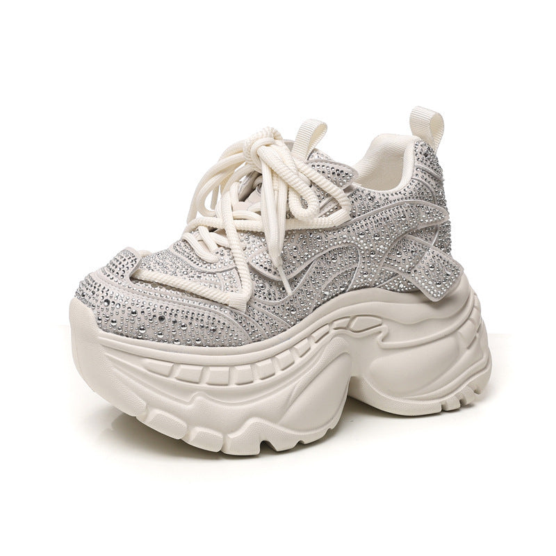 Women's Height Increasing Insole Rhinestone Dad Autumn Sports Casual Shoes
