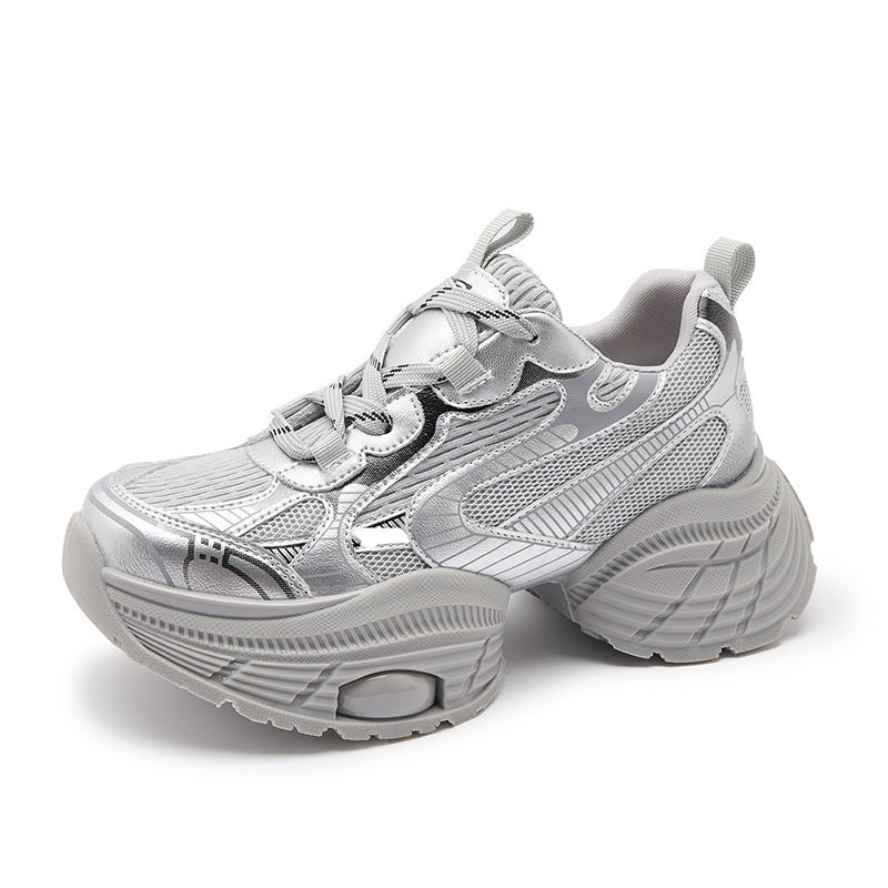 Women's Size Platform Sier Fashion Clunky Height Increasing Sneakers