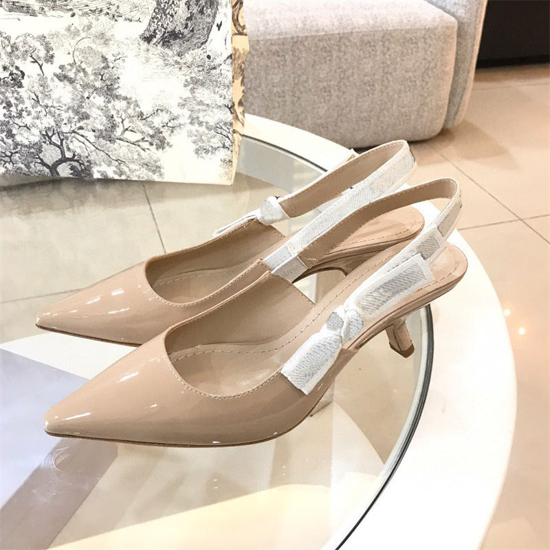 Women's Letters Ribbon Bow Closed Toe French Style Cat Pointed High Heeled Sandals