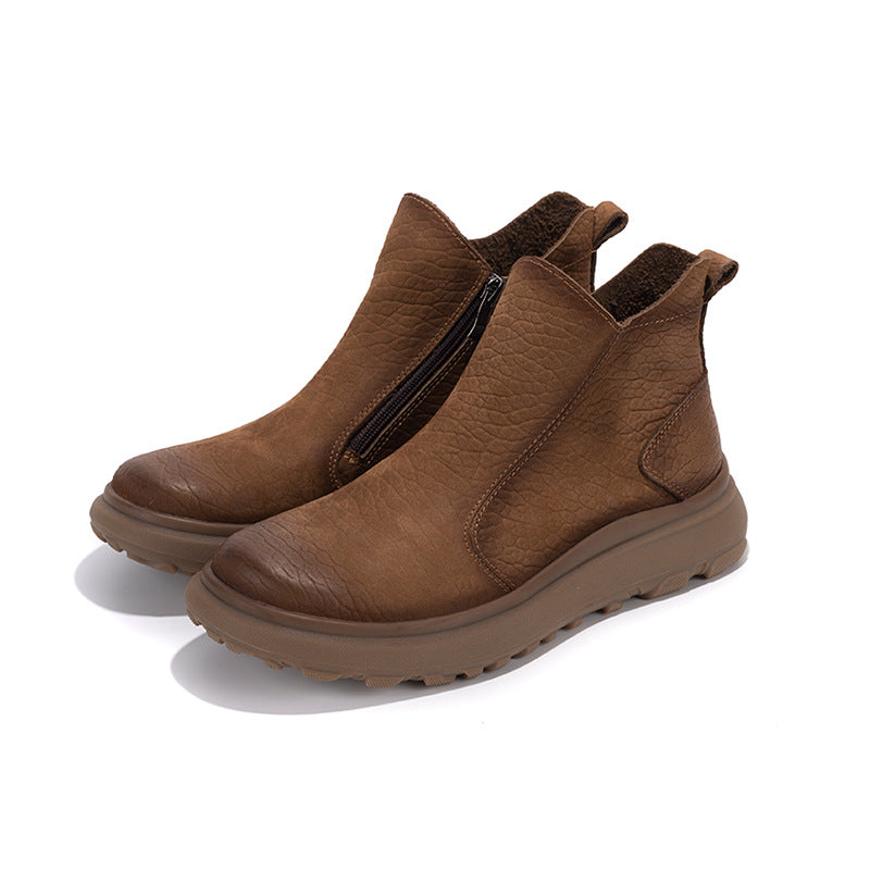 Men's Cowhide Retro Fashion Martin Fleece-lined Warm Men's Leather Boots