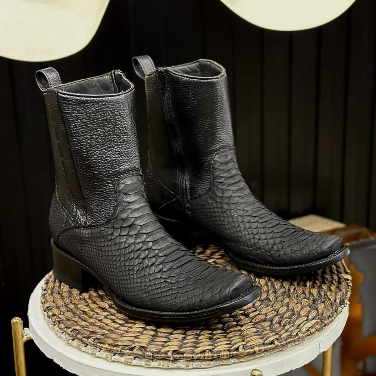 Men's Knight Crocodile Square Head Snake Pattern Men's Leather Boots