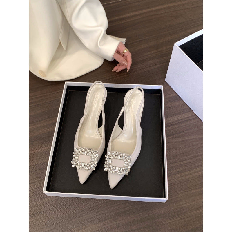 Niche French Style Dignified Rhinestone Closed Toe High Heeled Sandals