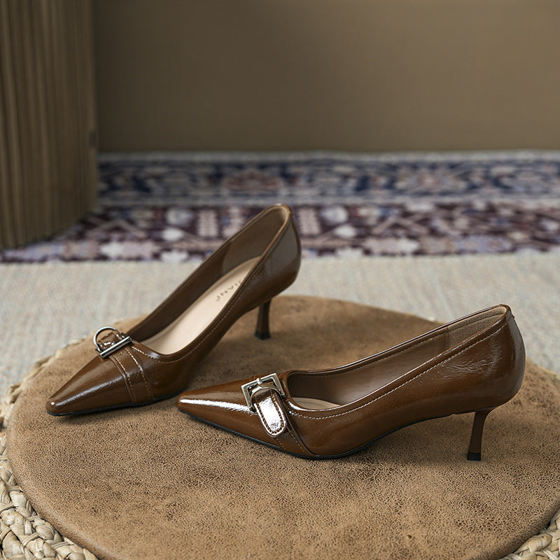 Women's Designer French Style Retro Elegant Belt Buckle High Women's Fashion Shoes