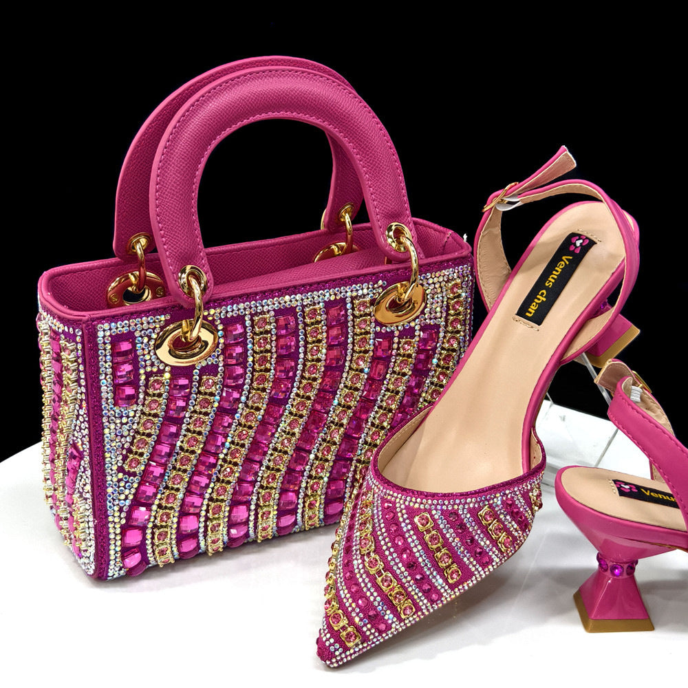 Women's Set Combination Pointed Toe With Square Handbag Wavy Full Men's Shoes