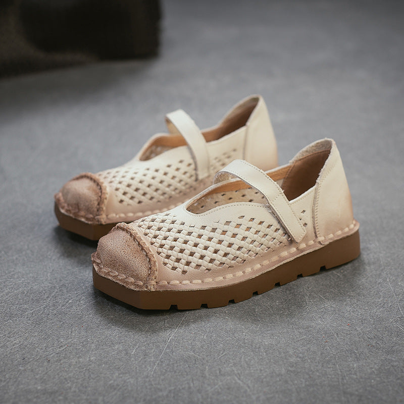 Women's Summer First Layer Cowhide Retro Style Flat Sandals