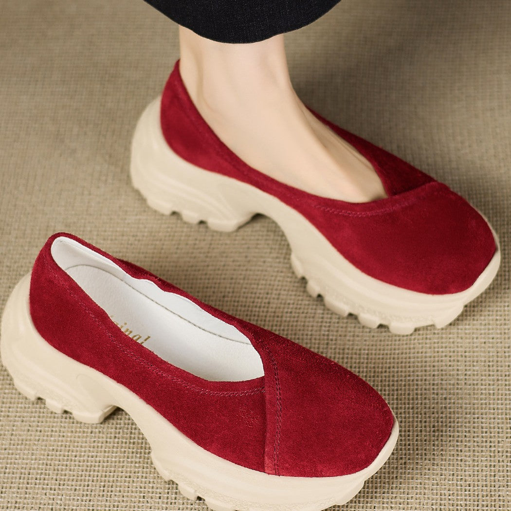 Women's Sheepskin Spring Style Platform Green Slip-on Lazy Women's Casual Shoes
