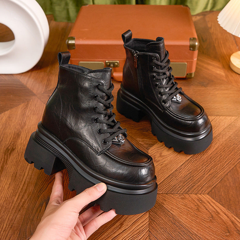 Women's Small Height Increasing Insole Female British Women's Leather Boots