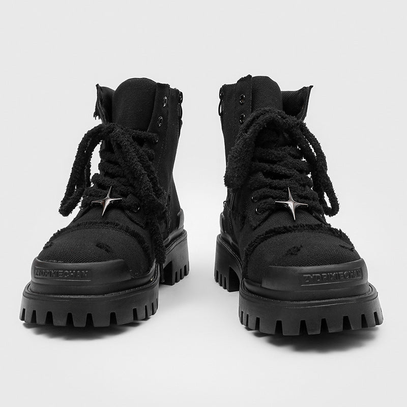 Men's Black Platform Four Stars Derby Commuter Men's Martin Boots