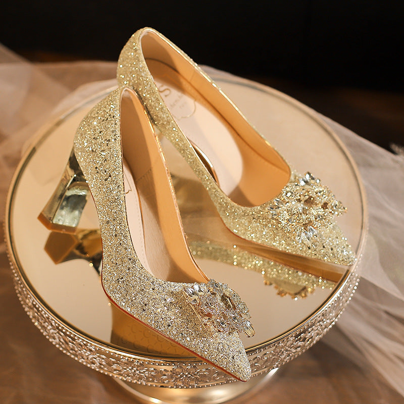 Women's Main Wedding Dress Champagne Gold French High Women's Fashion Shoes