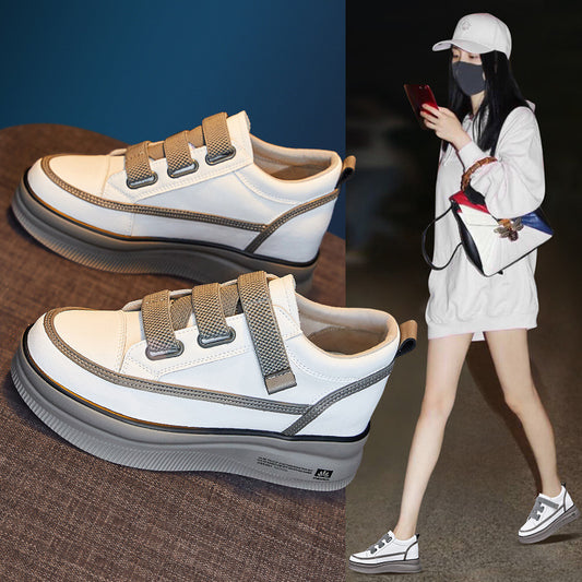 Women's White Veet Versatile Single-layer Platform Height Increasing Women's Sports Shoes