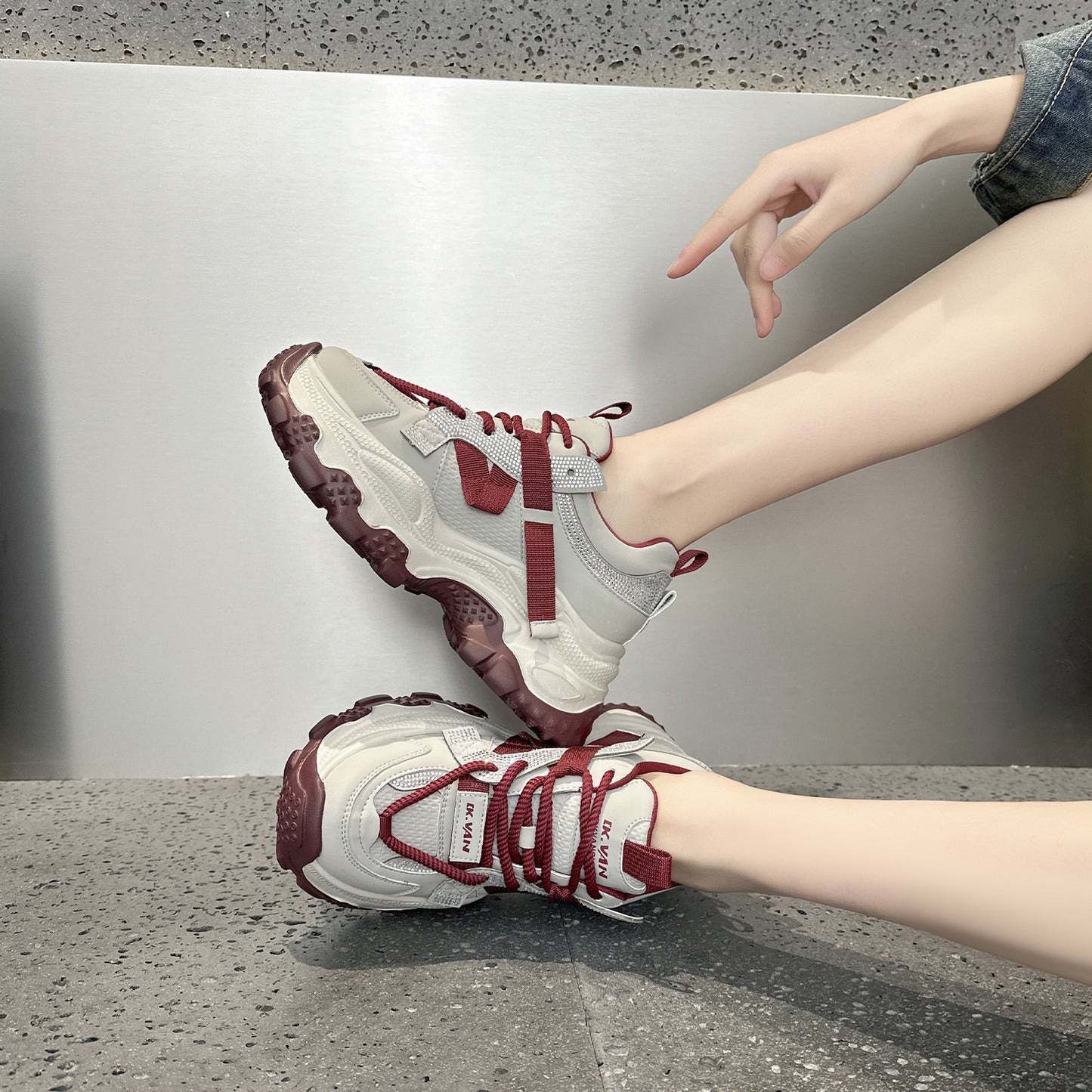 Women's Spring Rhinestone Platform Dad Height Increasing Small Women's Casual Shoes