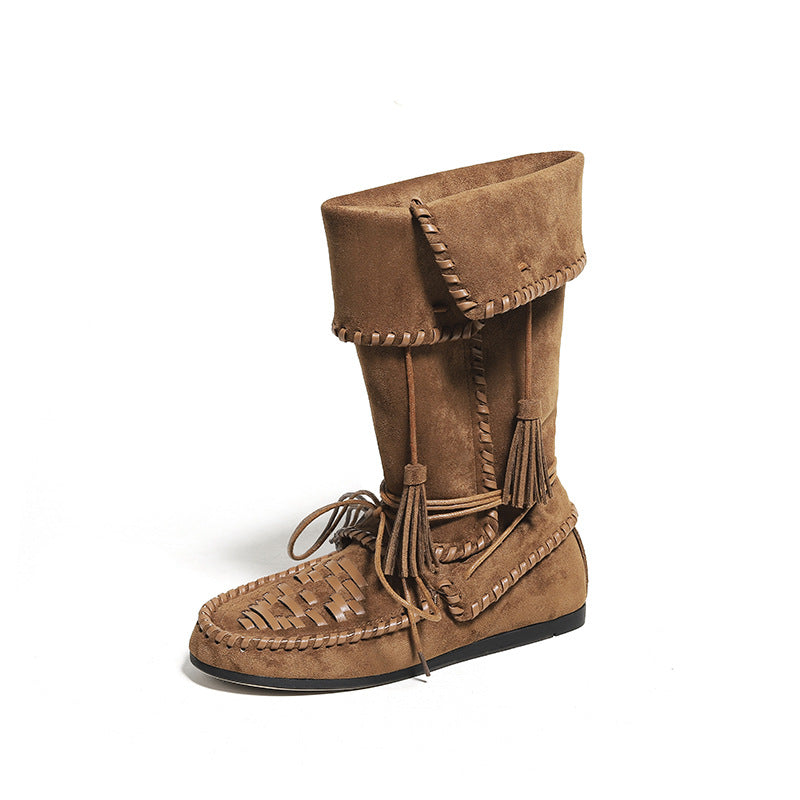 Women's Pile Style Martin Strap Tassel Retro Western Boots