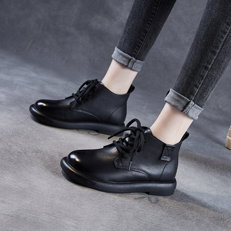 Women's Short Platform Martin Chunky Single Women's Leather Boots