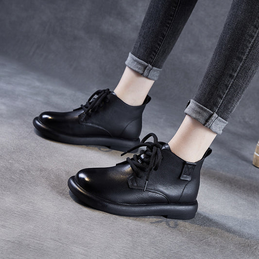 Women's Short Platform Martin Chunky Single Women's Leather Boots