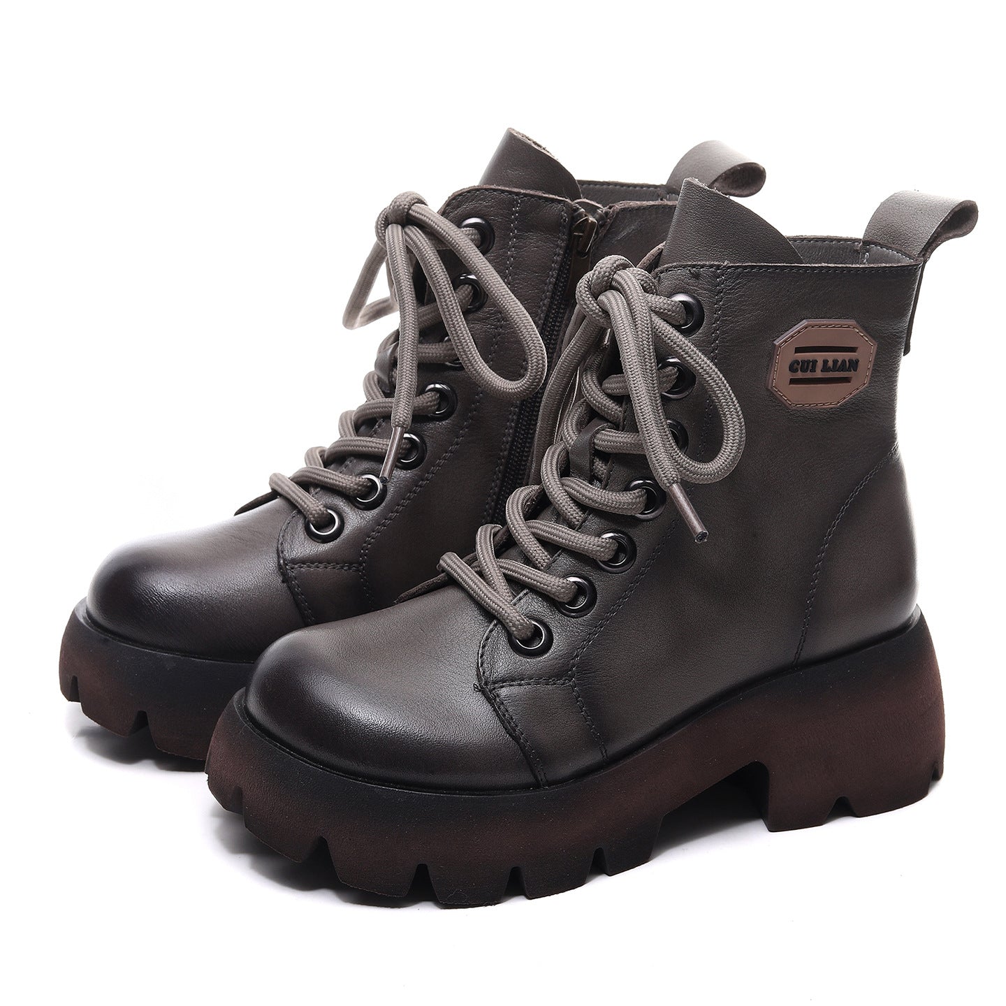 Women's Handmade Martin For Winter Lace Up Increased Single-layer Women's Leather Boots
