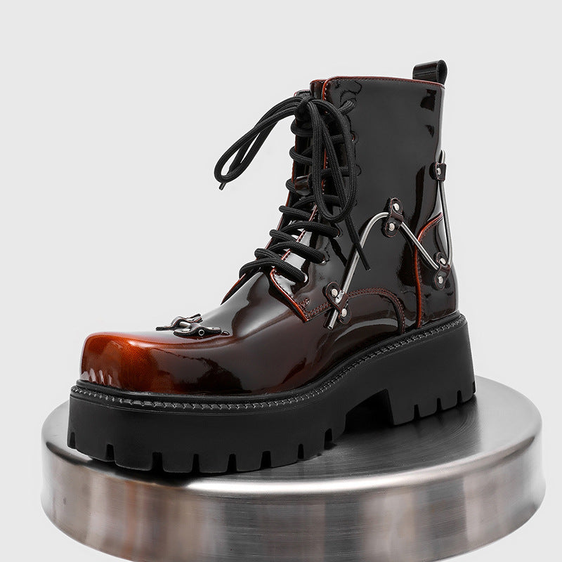Men's British Style Niche Square Toe Handsome Short Platform Motorcycle Red Men's Martin Boots
