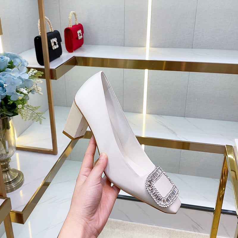 Women's Buckle Satin High Shallow Mouth Temperament Women's Fashion Shoes