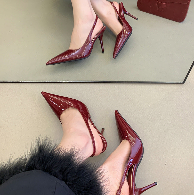 Women's High Sexy Red Patent Back Strap Shallow Mouth Heels