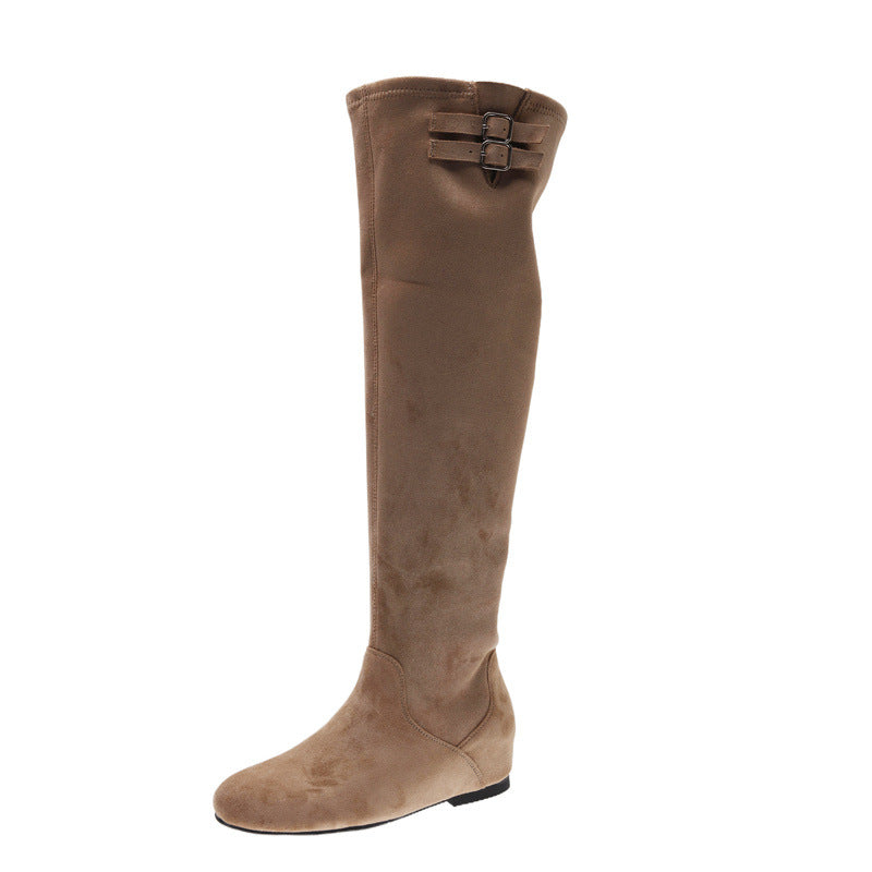 Cowhide Version Height Increasing Insole Vintage Suede Women's Leather Boots