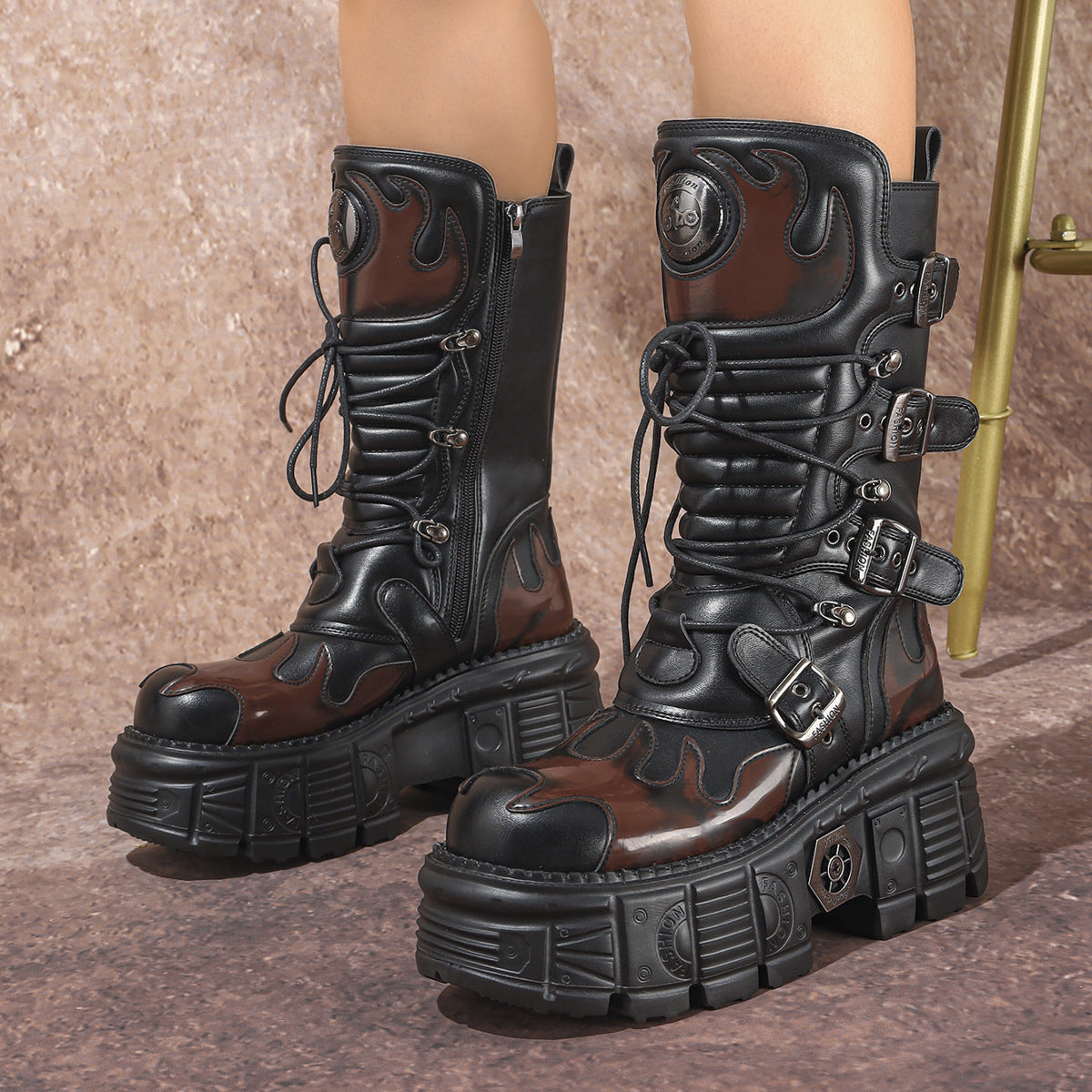 Metal Tank Thick Bottom Middle Gothic Style Martin Female Hot Women's Leather Boots