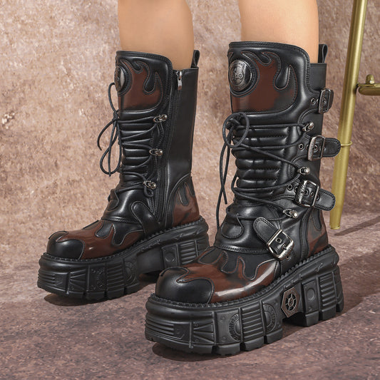 Metal Tank Thick Bottom Middle Gothic Style Martin Female Hot Women's Leather Boots