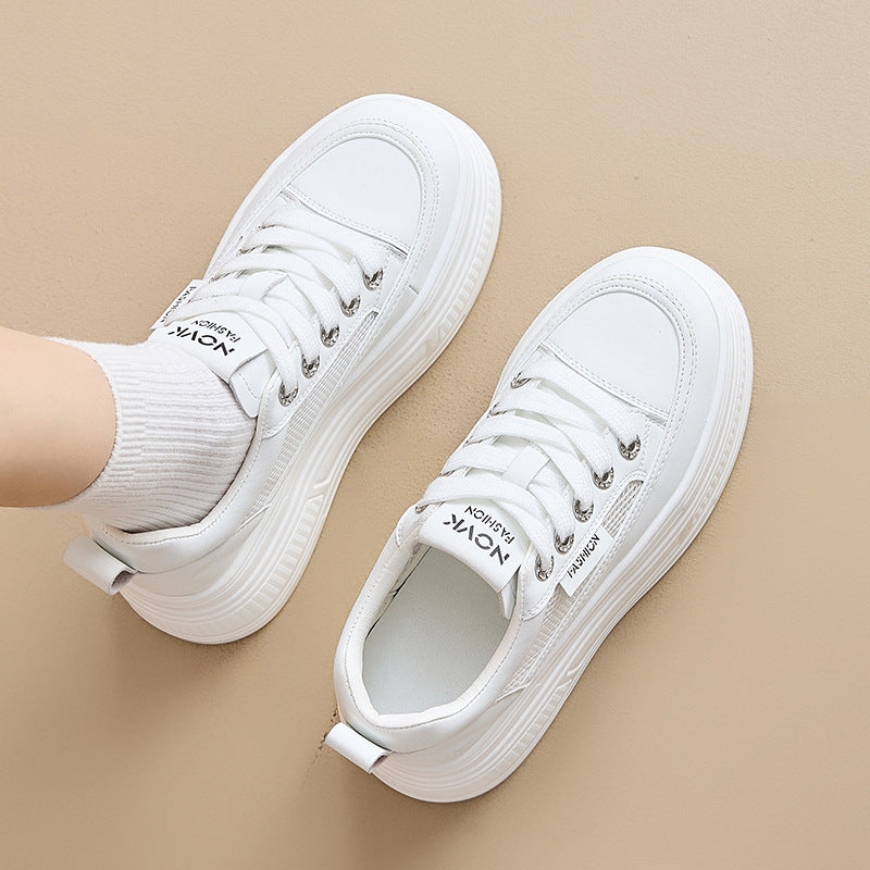 Women's Platform Height Increasing Insole Breathable White Casual Shoes