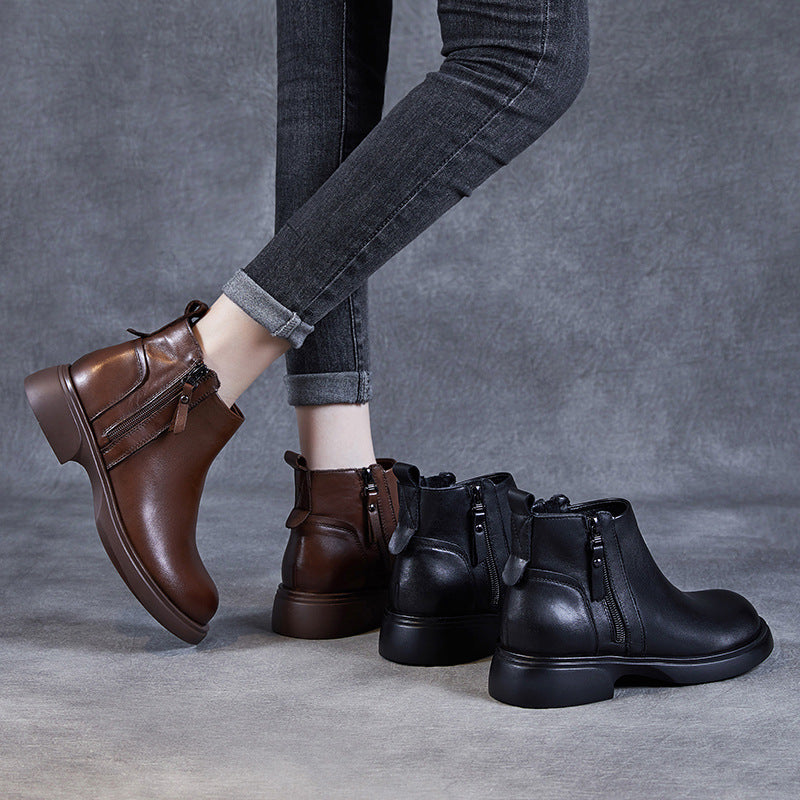 Women's Authentic British Style Martin Side Zipper Autumn Flat Ankle Men's Shoes