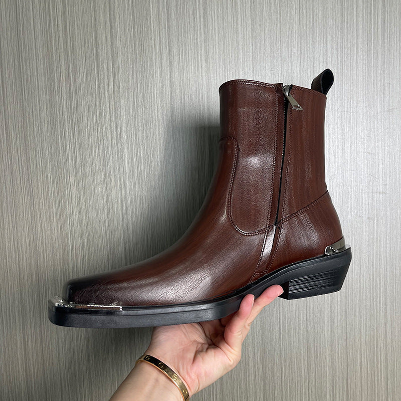 Men's High Square Toe Chelsea Zipper Trendy Men's Martin Boots