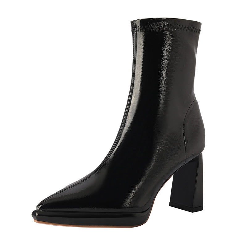Graceful Solid Color Waterproof Platform Thick Heels