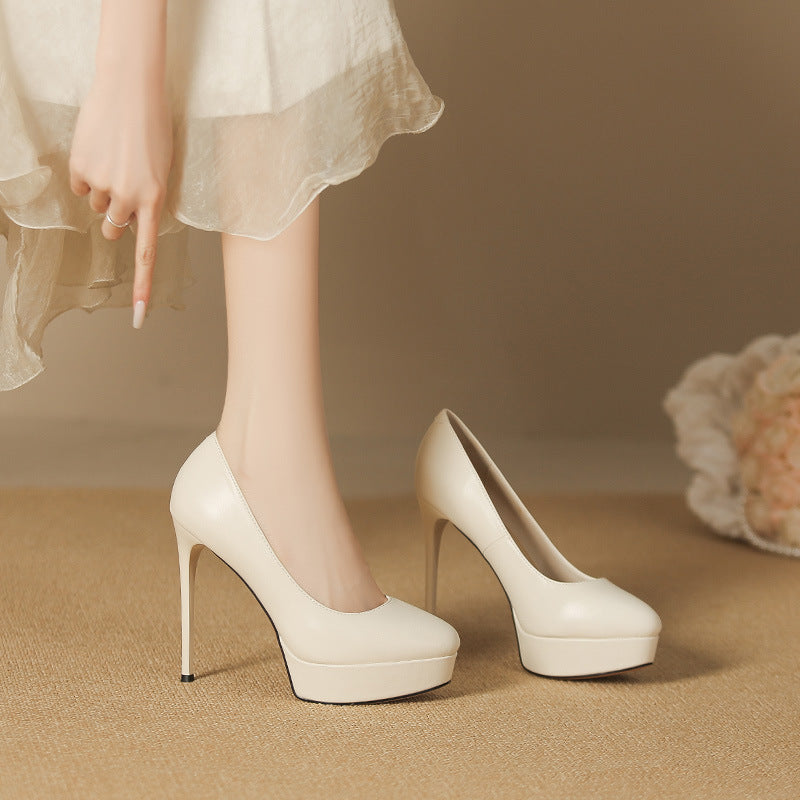 Women's Sexy Waterproof Platform High Not Tired Feet Temperament Round Toe Heels