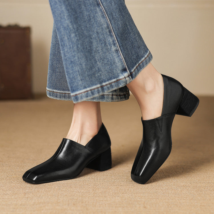 Women's Square Toe Chunky Small Elegant Deep Mouth Minimalist Style Women's Fashion Shoes