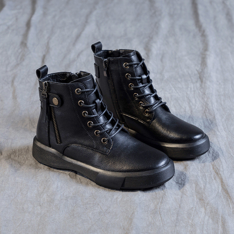 Women's Soft Bottom Ankle British Style Plus Women's Leather Boots