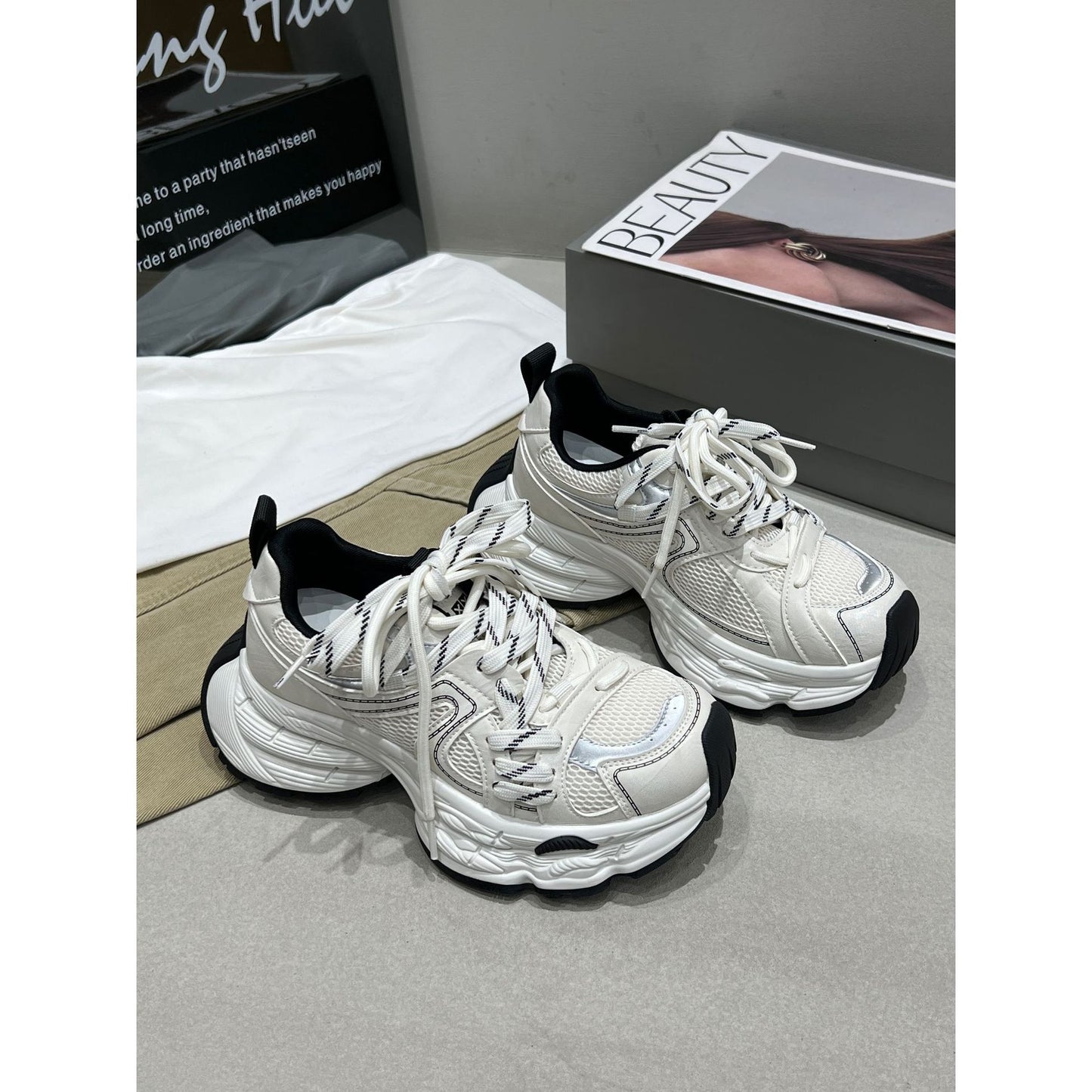 Women's Clunky Spring Mesh Stitching Breathable Lightweight Casual Shoes