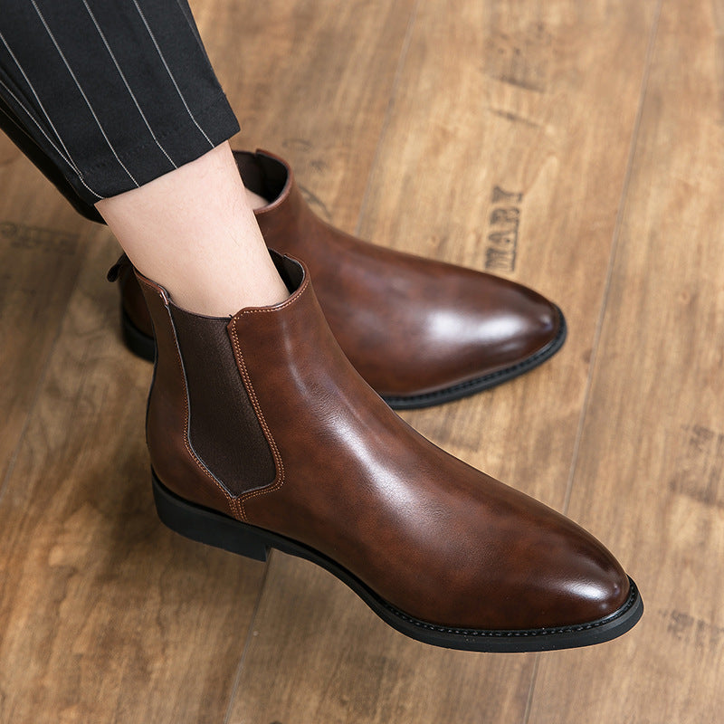 Men's Large Size Fashion Chelsea Trendy Slip-on Men's Leather Boots
