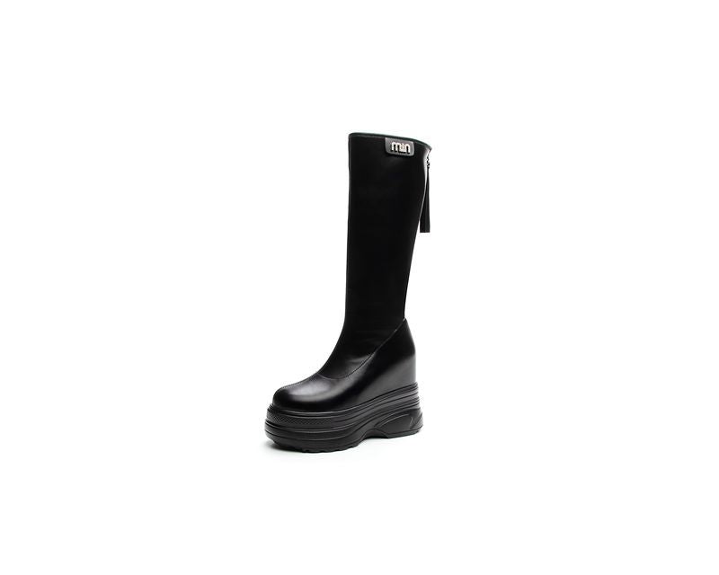Women's Thick Bottom Lifted Type Below The Knee Wild Little Princess Women's Leather Boots