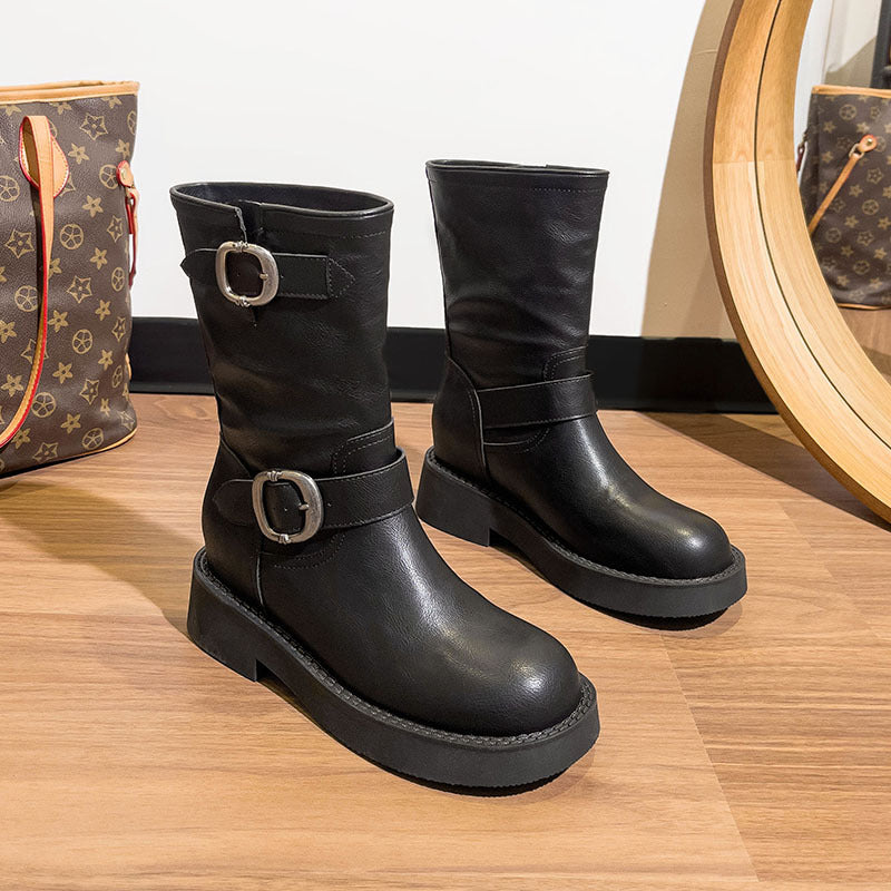 Women's Increasing Martin Retro Metal Buckle Round Head Boots
