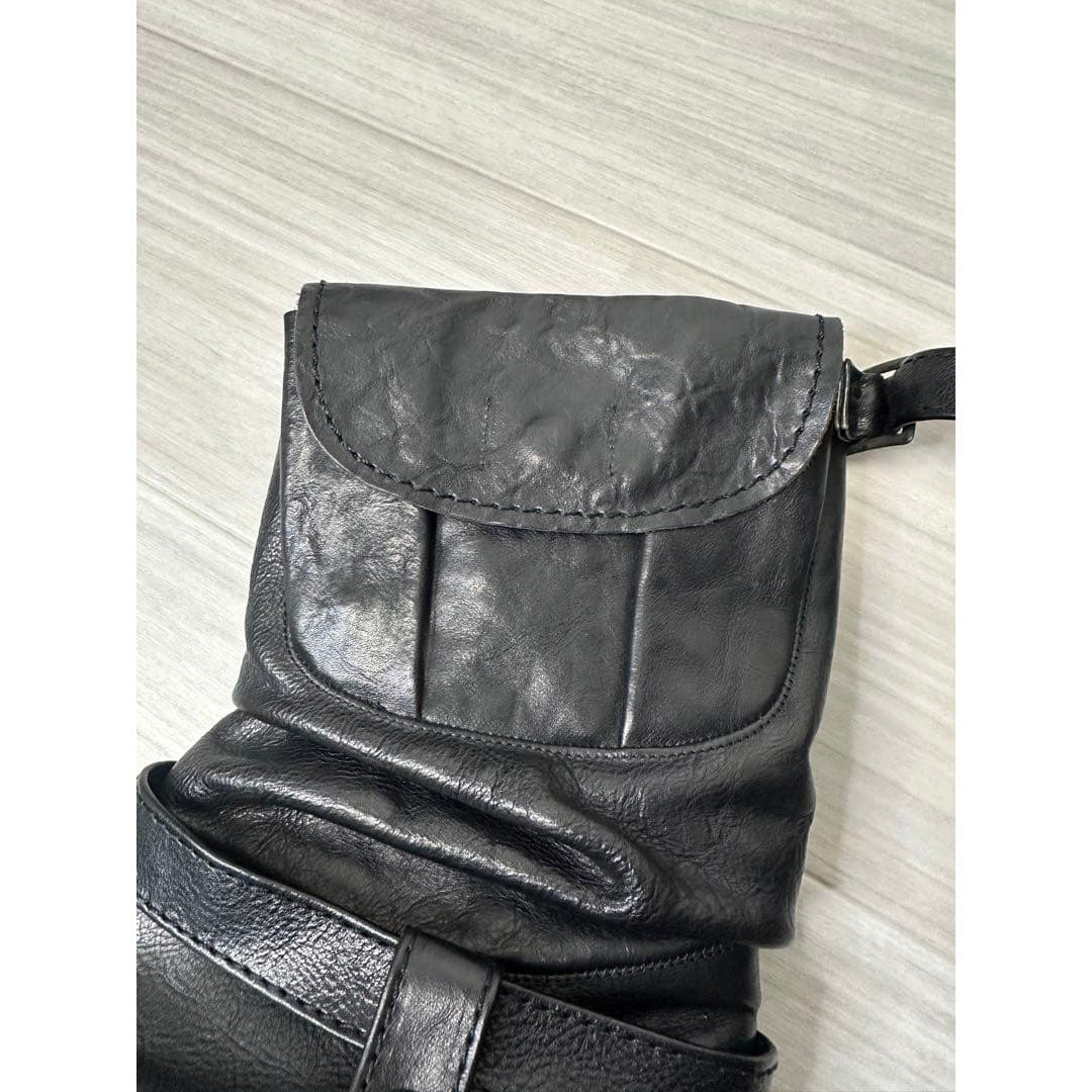 Women's Black Pocket Pile Style Engineering Ankle Knight Women's Leather Boots