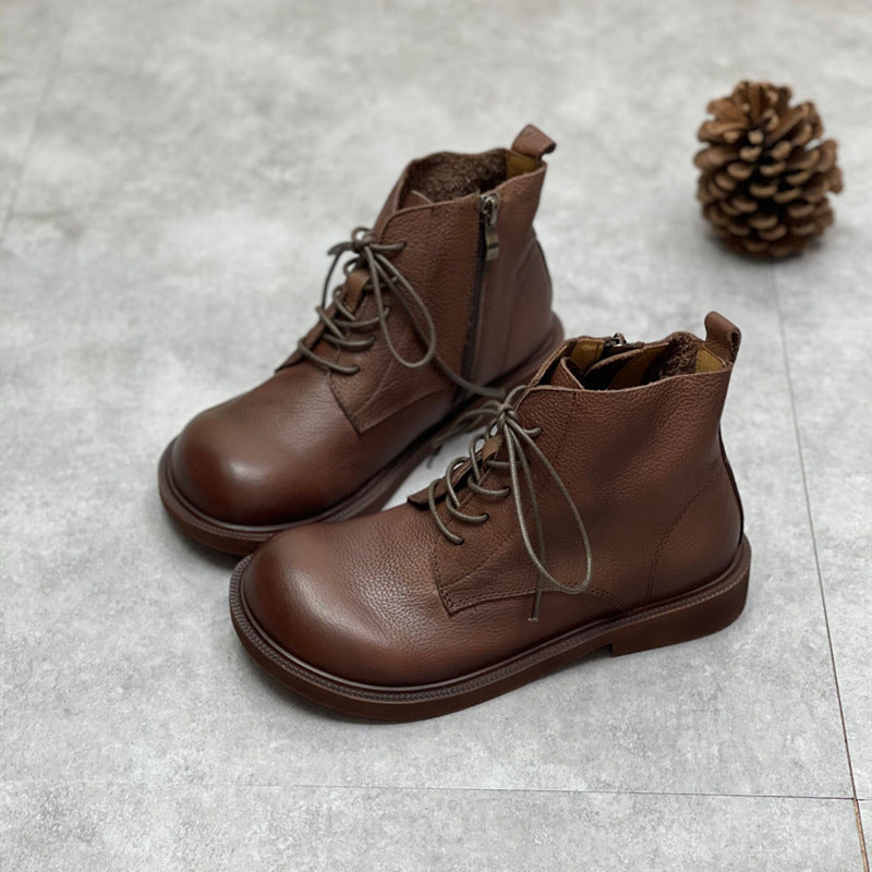 Women's Doll Head Artistic Retro Soft Bottom Side Zipper Women's Leather Boots